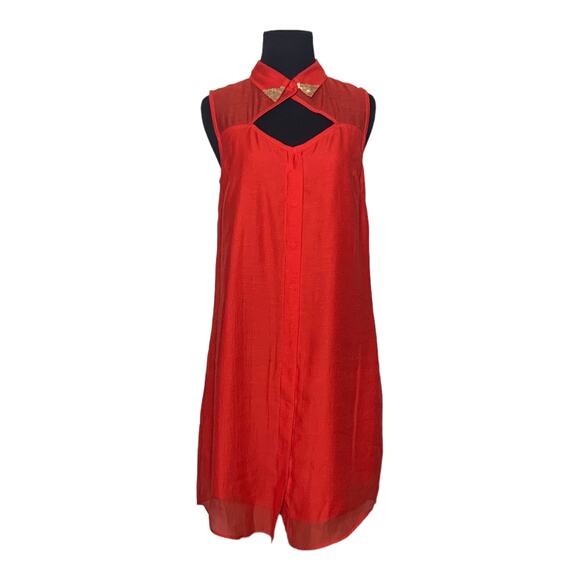 RACHEL ROY red sleeveless lined embellished collared shirt dress size 4 - Picture 1 of 12